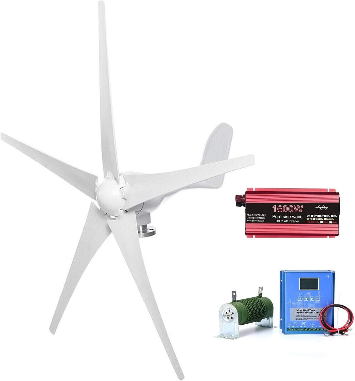 12V 24V Wind Turbine Generator Kit 1000W Wind Turbine with MPPT Controller + 1600W Inverter for Home Engineering Use Wind and Solar Complementary Street Lighting (Color : 1000W, Size : 12V)