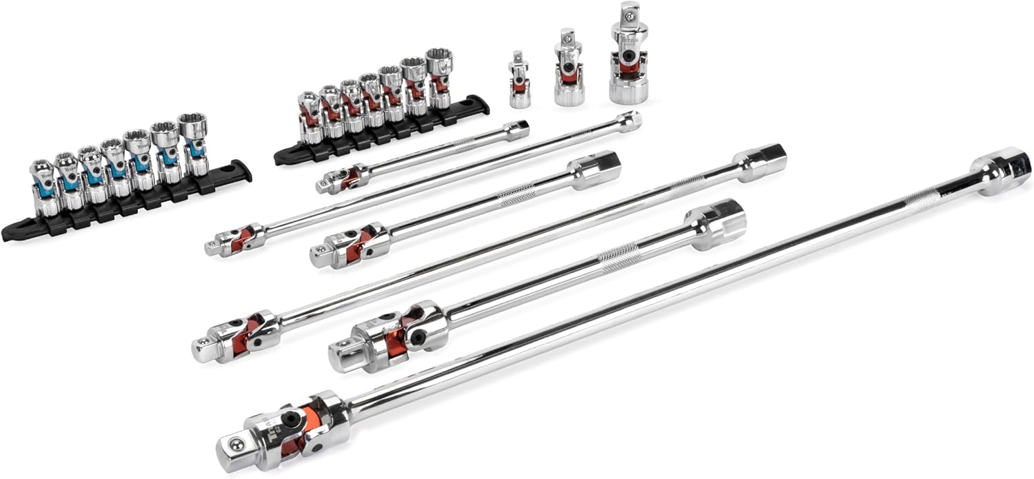 Titan 85499 23-Piece Auto-Flex Universal Joint, Socket, and Extension Set, Engineered to Spring Back to Center