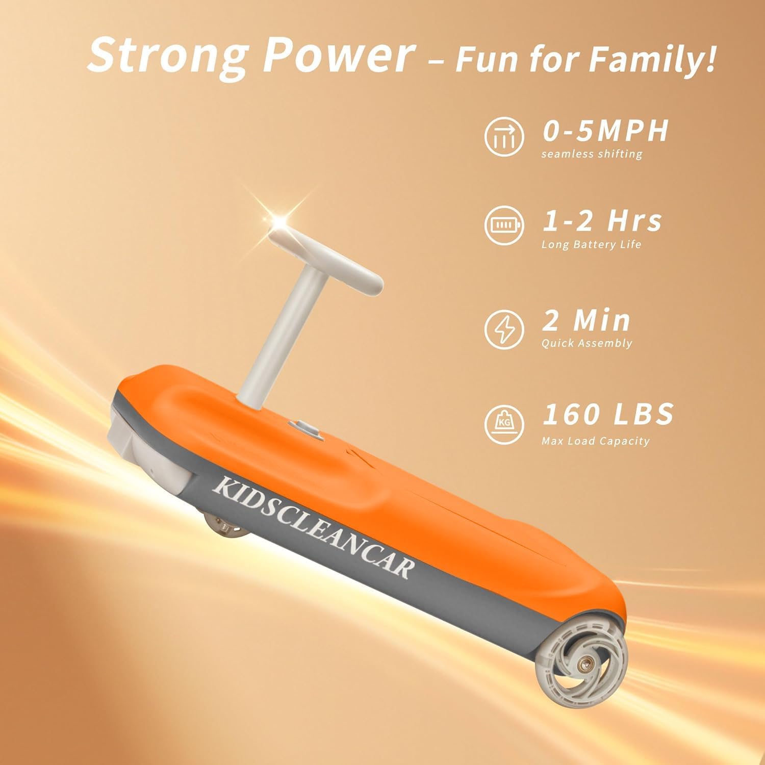 12V Ride-On Car with Cleaning Fun, 3 in 1 Gokart, Soft-Start, 5-Speed Adjustable, Detachable mop, Rechargeable Battery, 160lbs Capacity, Indoor & Outdoor for Kids Ages 3+ Orange