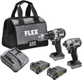 FLEX 24V Brushless Cordless 2-Tool Combo Kit: 1/2-Inch 2-Speed Drill Driver and 1/4-Inch Hex Impact Driver with (2) 2.5Ah Lithium Batteries and 160W Fast Charger - FXM201-2A