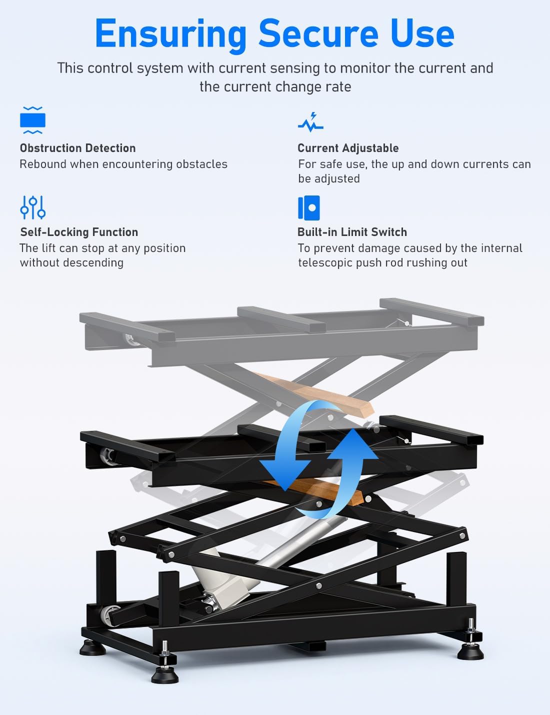 DIHOOL Electric Scissor Lift Table, 265Lbs Load, 10.43'-43.31' Height Adjustable Lifting Platform, Super Quiet with Remote & WiFi Control, Obstruction Detection, AC/DC Power for Home/Industrial Use