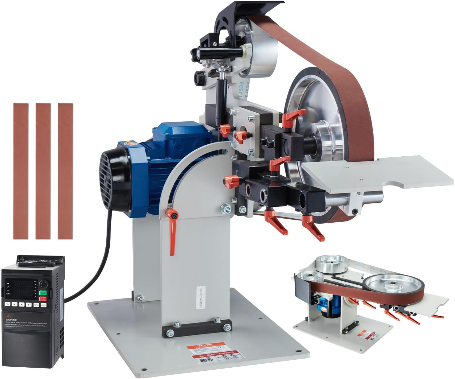 VEVOR Belt Grinder Sander, 72 x 2-Inch Variable Speed Belt Polisher with VFD, 1500W Knife Sharpener with 3 Grinding Moulds & 3PCS Sanding Belts for Metalworking, Compatible with 72'- 82 * 2' Belts