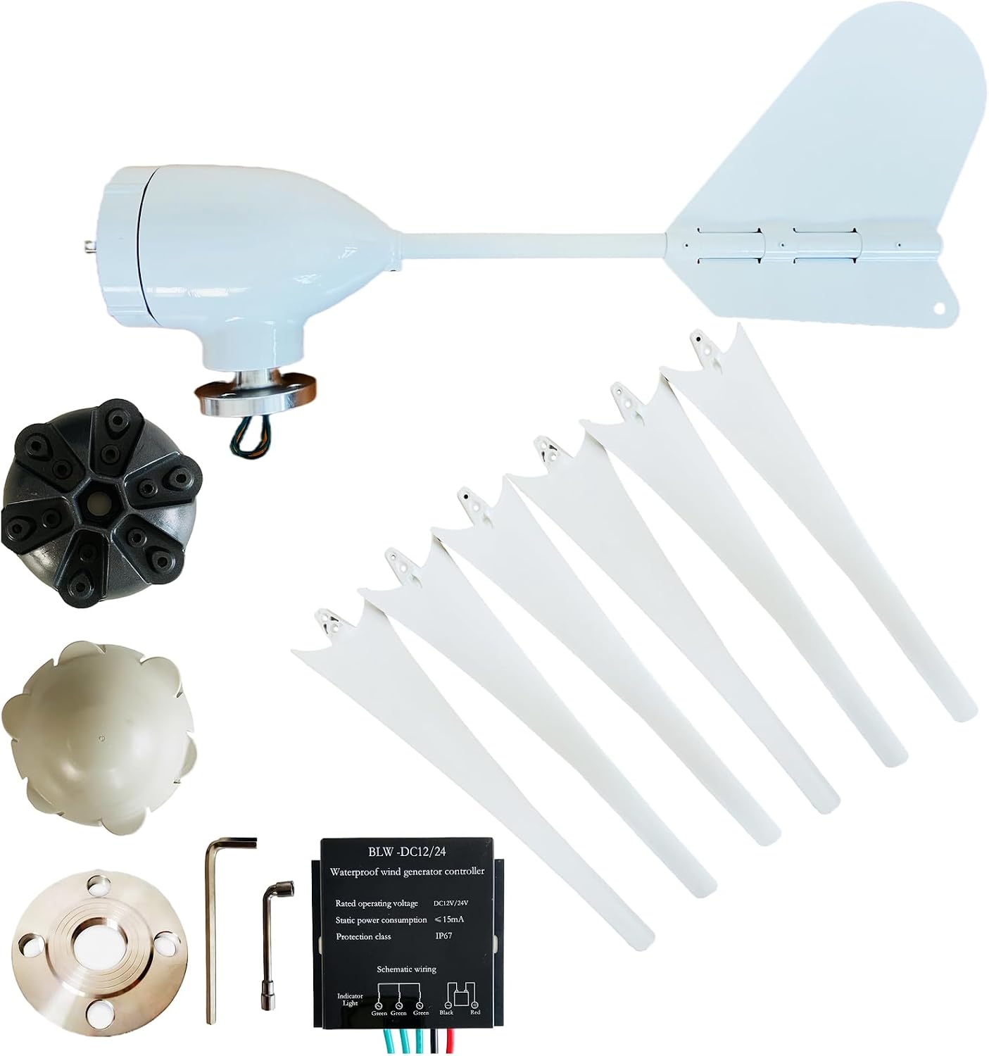 1000W No Noise Vertical Magnetic Wind Generator,6 Blades with Charge Controller 12V 24V 48V 220V Permanent Magnet Generator for Outdoor Garden(White)