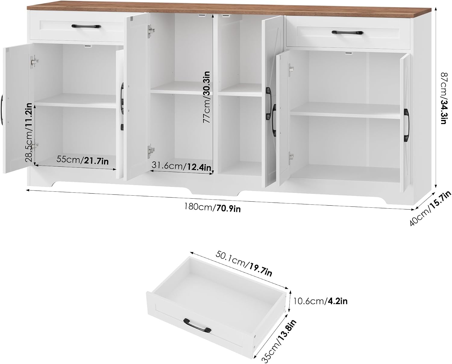 BOTLOG 2PCS Kitchen Cabinets, 71' Large Sideboard Buffet Cabinet with Storage, 72' Tall Pantry Cabinet with Microwave Stand, Wood Coffee Wine Bar Console Table for Kitchen, Dining Room, White