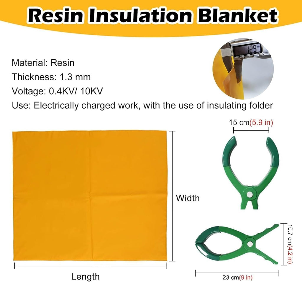 Industrial Insulation Blanket Large Electric Blanket with 3 Insulated Clamps, Outdoor Power Supply Safety Tool for Substations(10KV - 100x100cm(39.4x39.4in))