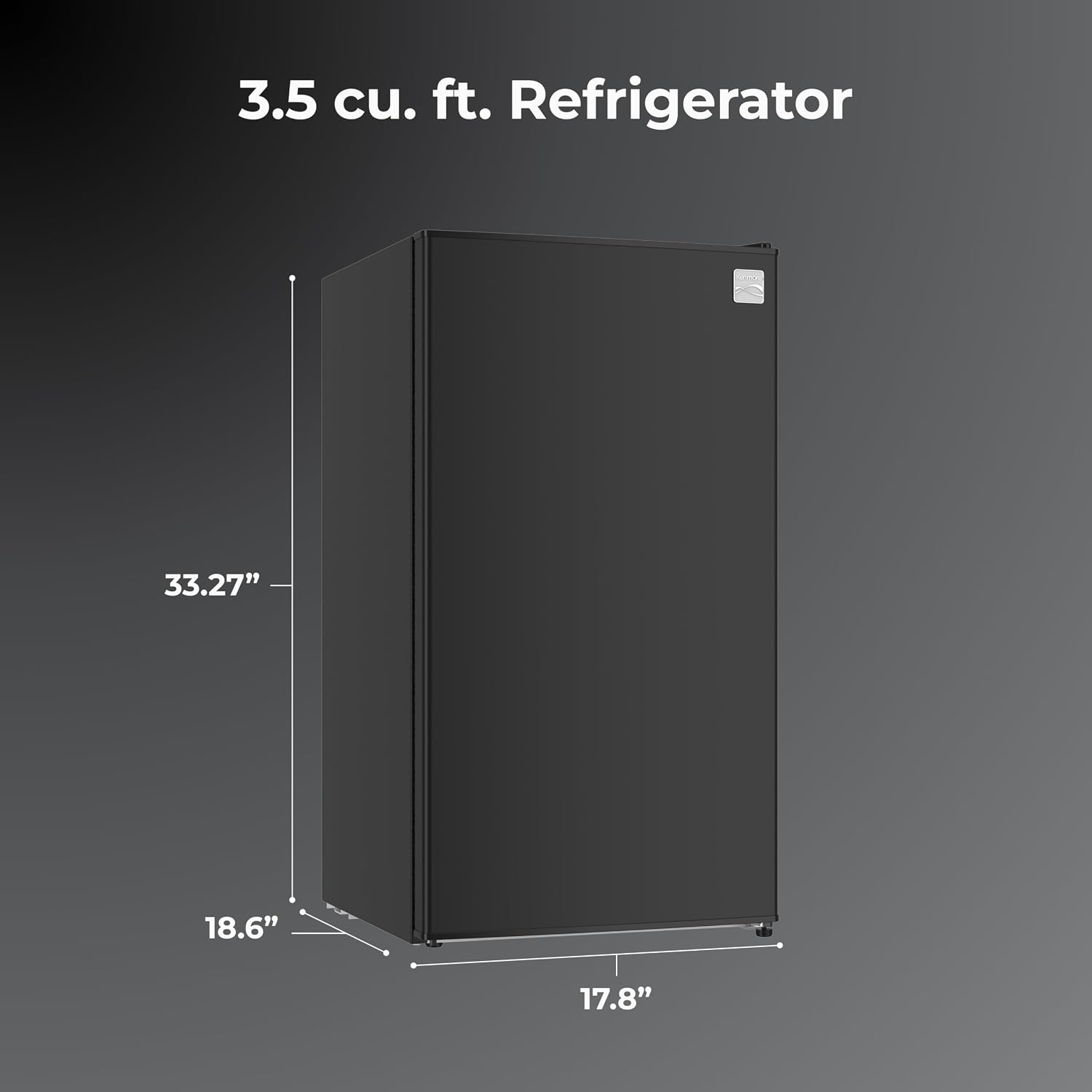 Kenmore 18' Compact Refrigerator with Chiller Compartment - Reversible Door, Adjustable Glass Shelves, ENERGY STAR Certified, 6 Can Rack, Interior Lighting, Freestanding, 3.5 cu. ft. Capacity - Black