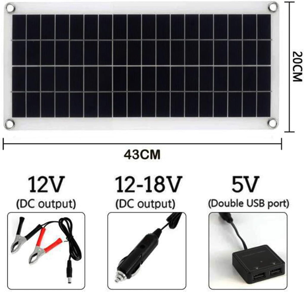 2PC 300W Solar Panel Kit 12V Polycrystalline USB Power Portable Outdoor Rechargeable Solar Cell Solar Generator for Home Phone(with 60A Controller)