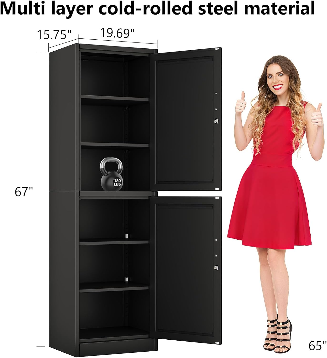 Tall Narrow Slim Metal Storage Cabinet with Lock 2 Doors and Shelves,Steel File Cabinets,Kitchen Pantry Cabinet Locker Organizer - 67' Locker Storage Cabinets for Bathroom,Bedroom,Office,Black