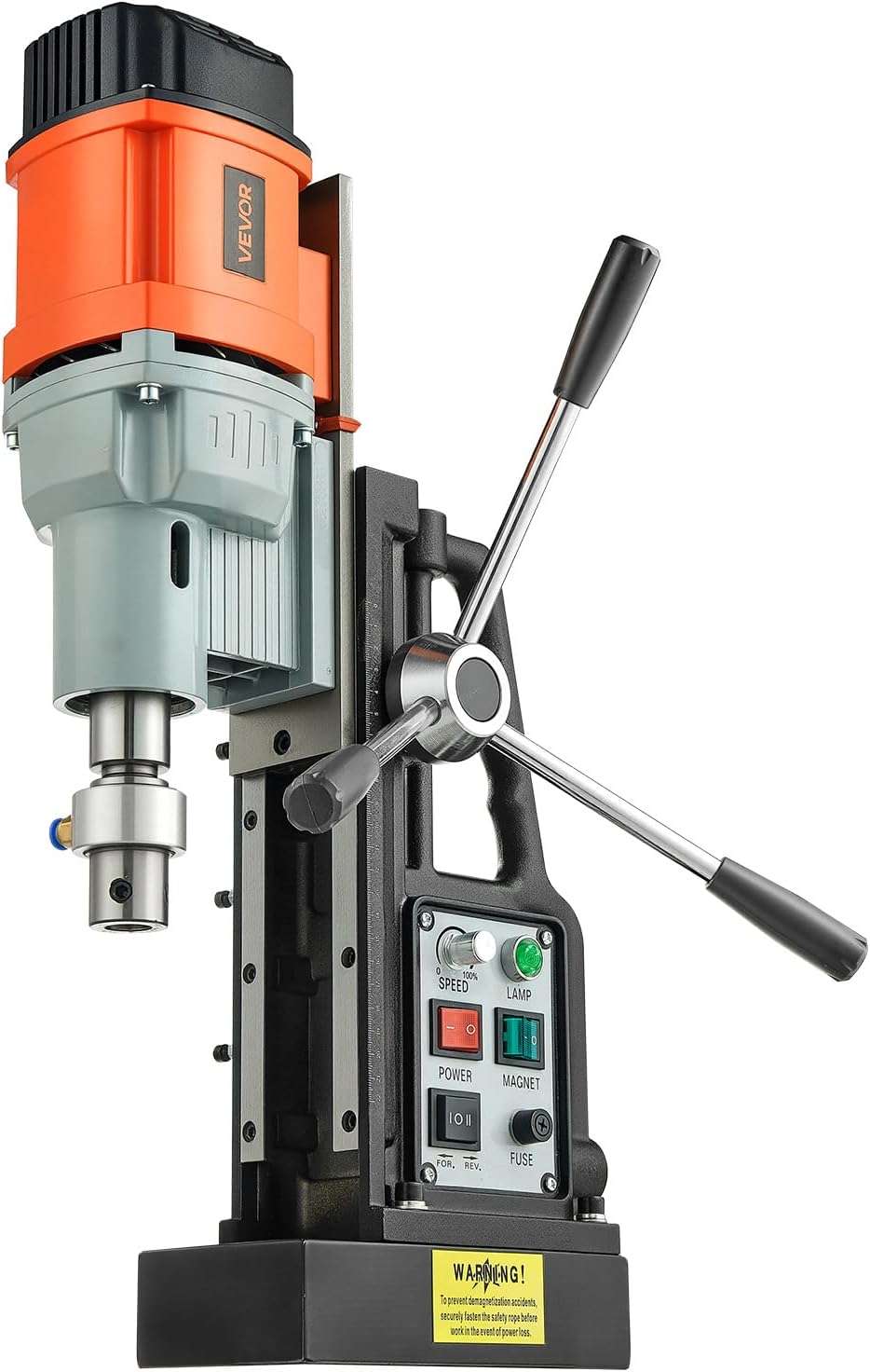 VEVOR Magnetic Drill Press, 1550 W, 2.4 in Boring Diameter, 2922 lbf Power Mag Drill Press, 0-600 RPM Adjustable Speed, Morse Taper, M3-M16 Tapping, for Metal Surface, Industrial and Home Improvement