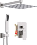KOJOX Shower System with High Pressure 12 Inch Rainfall Shower Head, Handheld Shower head and Shower Faucet Trim valve, Bathroom Luxury Rain Mixer Shower Set Wall Mounted Brushed Nickel