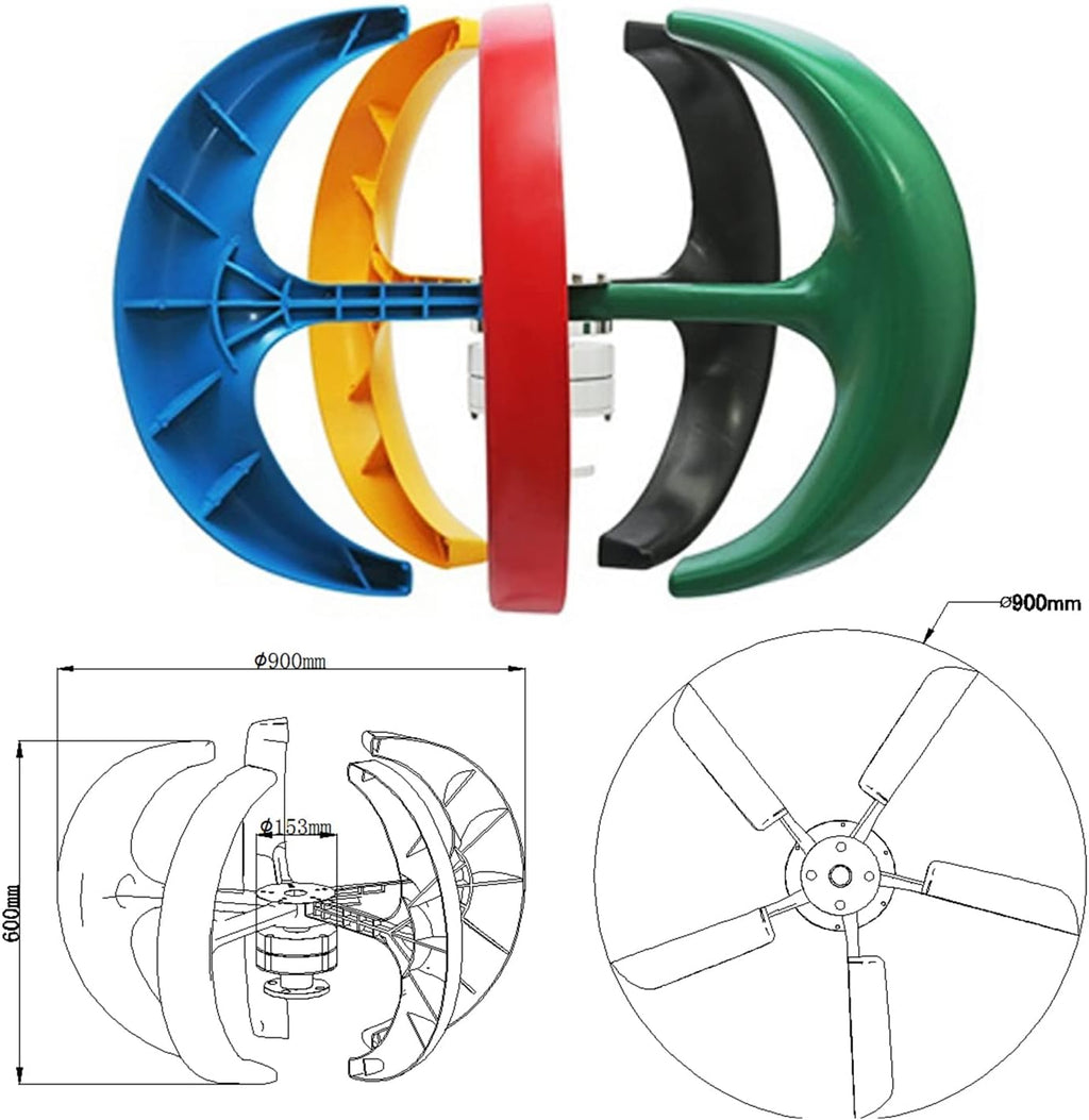 12V-220V Wind Turbine Generator Kit, 1000W-1500W Home Wind Turbine Kits with MPPT Controller for Courtyard Garden Lighting (5 Blades)