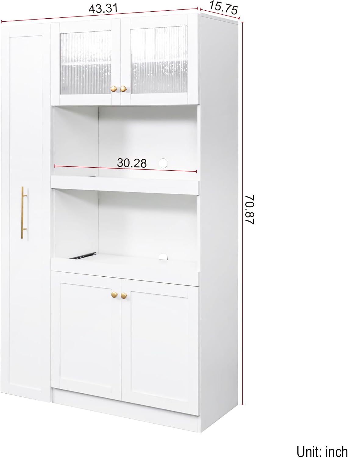 Ball & Cast 71″Tall Freestanding Kitchen Pantry Cabinet with 2 Pull-Out Shelves,Versatile Farmhouse Pantry Storage Cabinet w/Pull-Out Storage Shelf and 4 Doors,for Kitchen and Dining Room,White