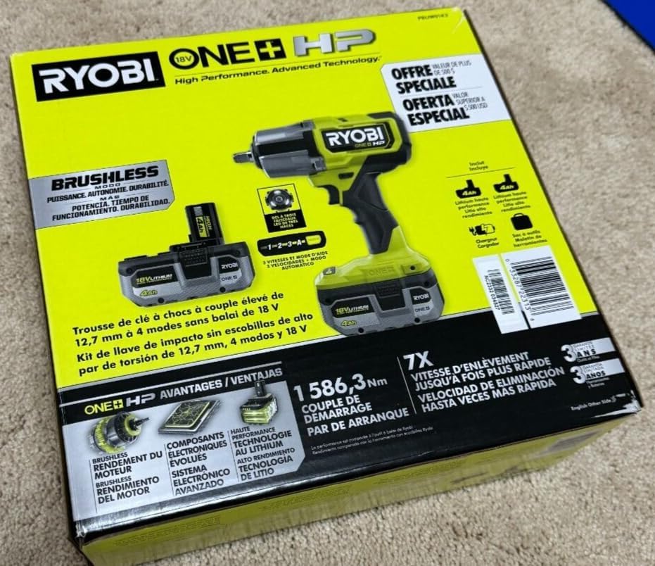 RYOBI ONEAND HP 18V BRUSHLESS Cordless 4-Mode 1/2 in. HIGH Torque Impact Wrench KIT with