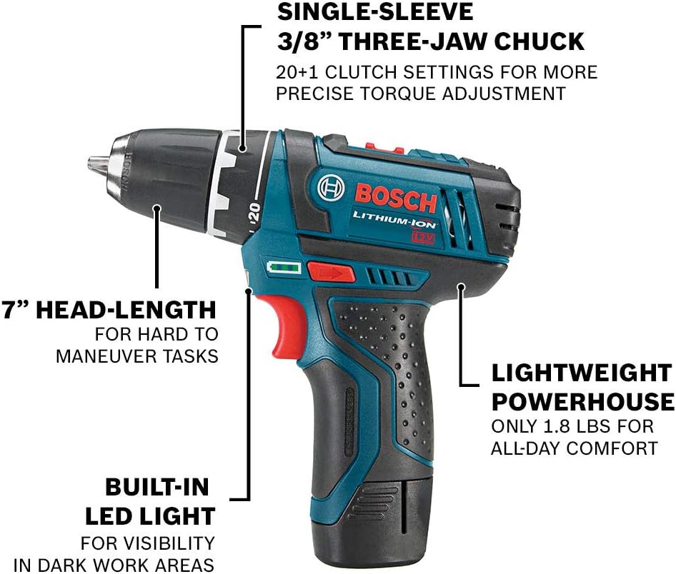 BOSCH CLPK22-120 12V Max Cordless 2-Tool 3/8 in. Drill/Driver and 1/4 in. Impact Driver Combo Kit with 2 Batteries, Charger and Case & Bosch MS4041 41-Piece Drill and Drive Bit Set