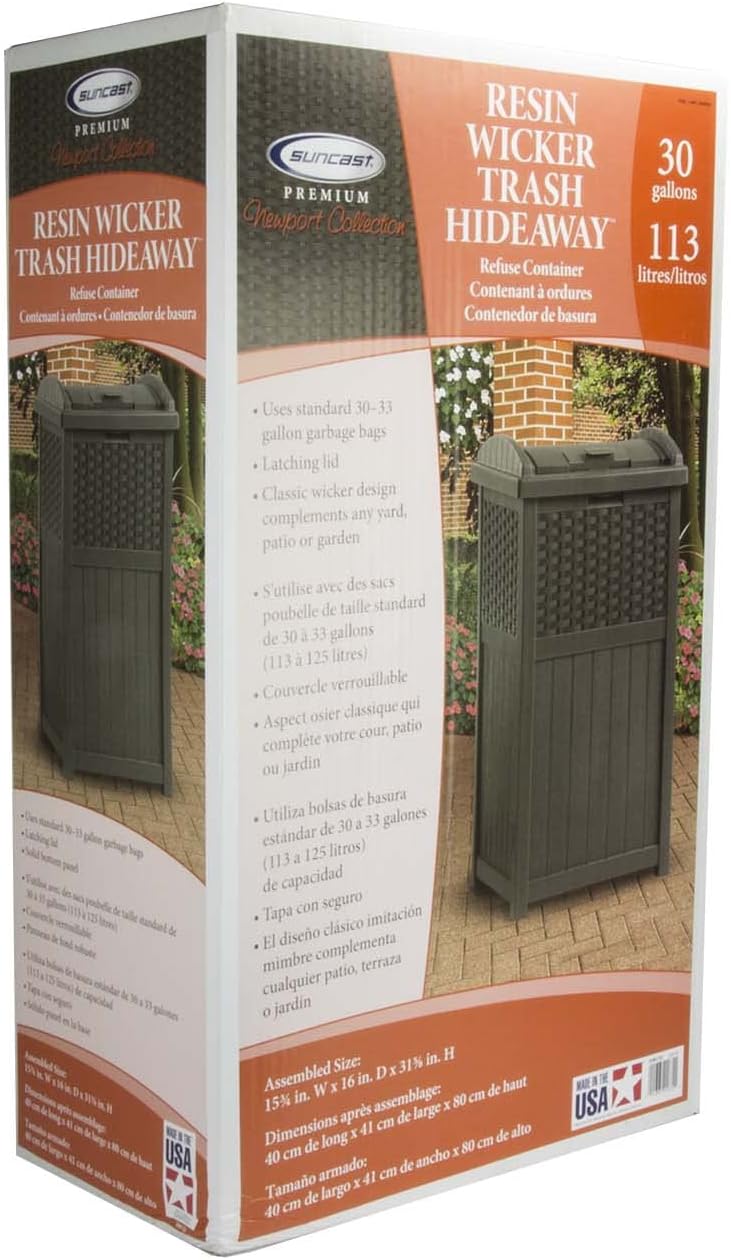 Suncast Trash Hideaway 33 Gallon Resin Wicker Outdoor Garbage Container (6 Pack)