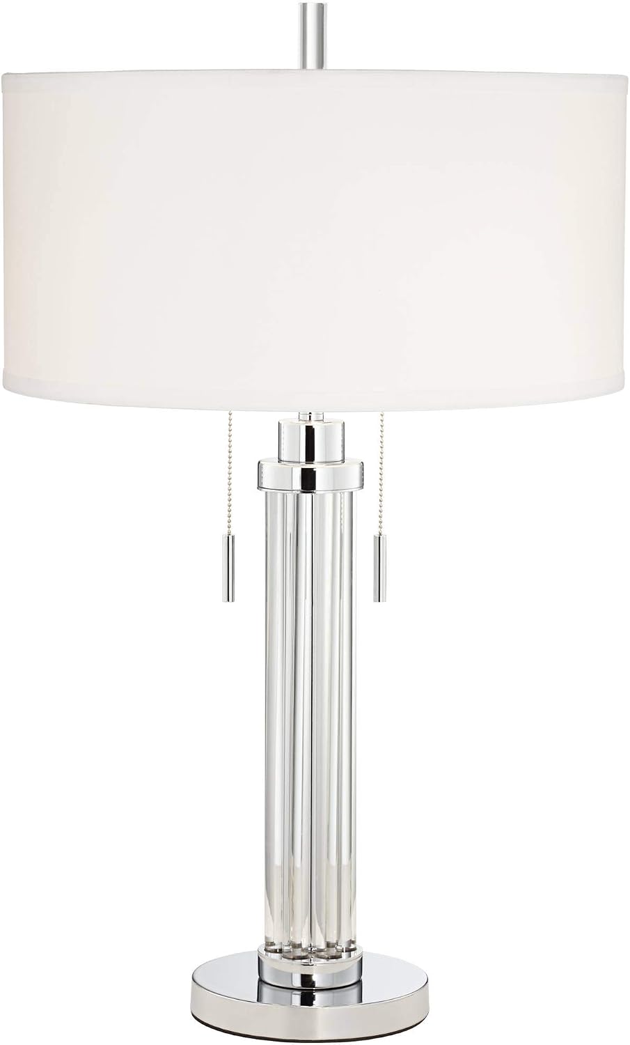 Possini Euro Design Cadence Modern 3-Way Table Lamp 30' Tall with Tabletop Dimmer Linear Clear Glass Rod White Linen Drum Shade for Bedroom Living Room House Bedside Nightstand Office Entryway