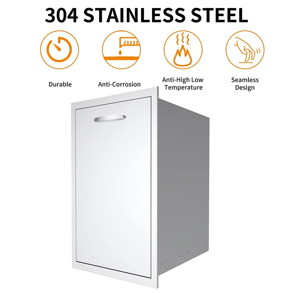 Pull-Out Single Trash Drawer 14''Wx27''Hx20''D, Built-in Trash Drawer, Outdoor Kitchen Stainless Steel Trash Bin for BBQ Island Grill Station