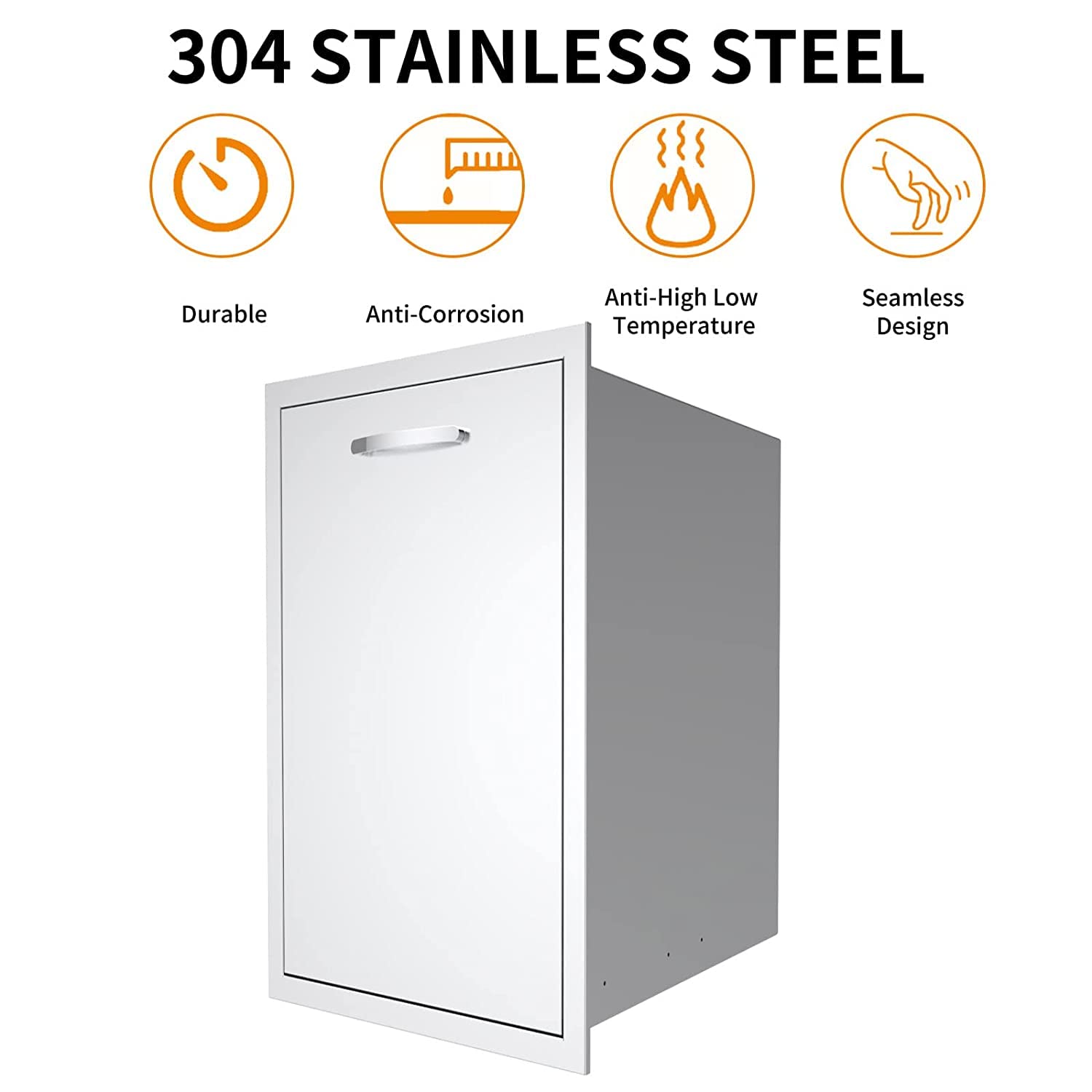Pull-Out Single Trash Drawer 14''Wx27''Hx20''D, Built-in Trash Drawer, Outdoor Kitchen Stainless Steel Trash Bin for BBQ Island Grill Station