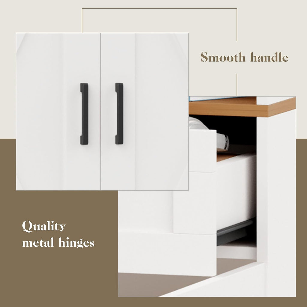 71' Kitchen Pantry Storage Cabinet, Kitchen Hutch with Microwave Stand and Adjustable Shelves Freestanding Cupboard for Dining Living Room, White