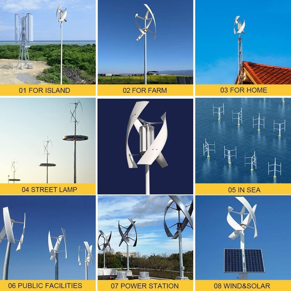 Wind Turbine Generator Kit, 3-Blade Low Noise Vertical Axis Wind Turbine Generator, Adjustable Windward Direction, Wind Power Generator for Marine, RV, Home, Windmill,2000w 48v 4m