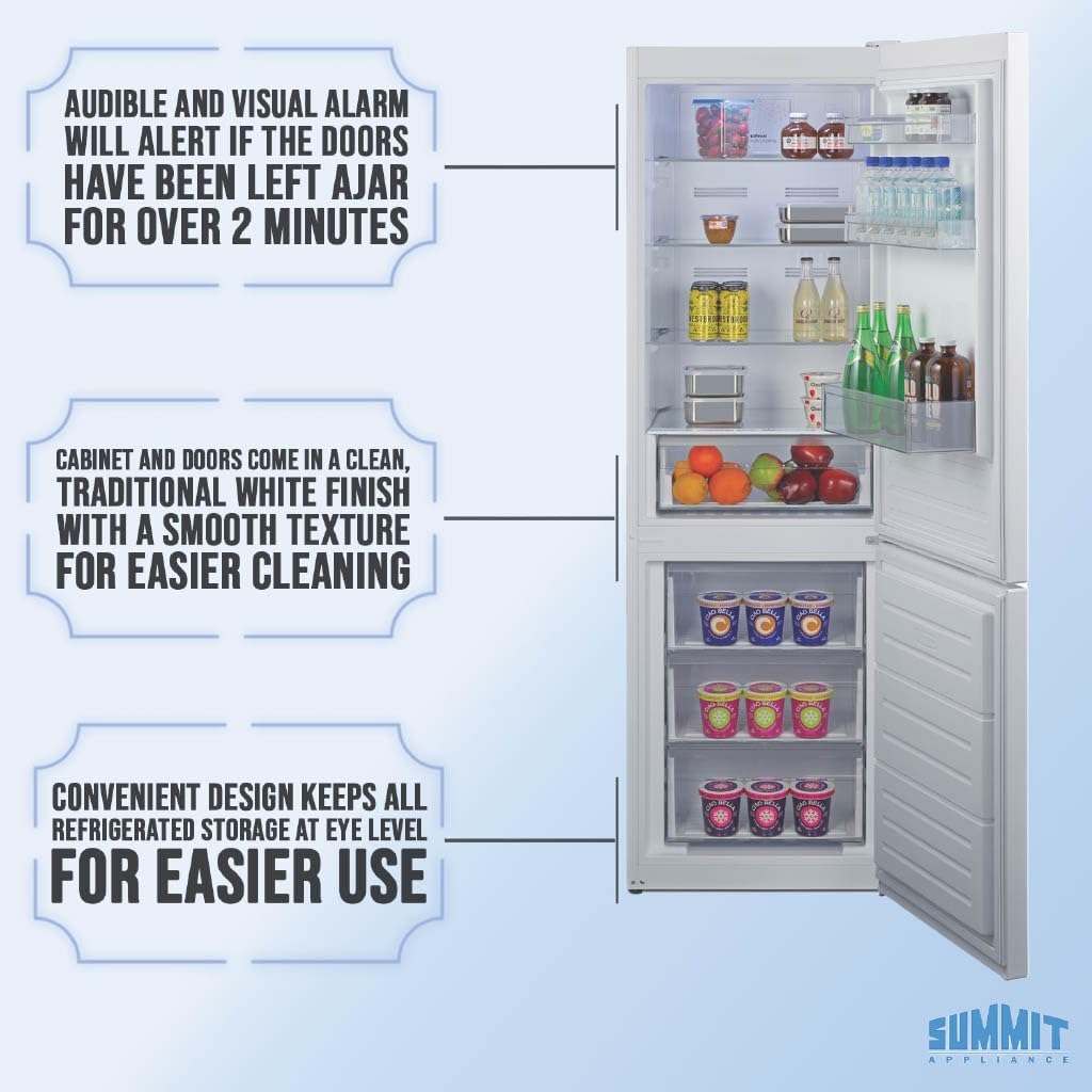 Summit 24' Bottom Freezer Refrigerator, Counter Depth Refrigerator- Freezer, Energy Star, White - FFBF121W (Right Hand Door)