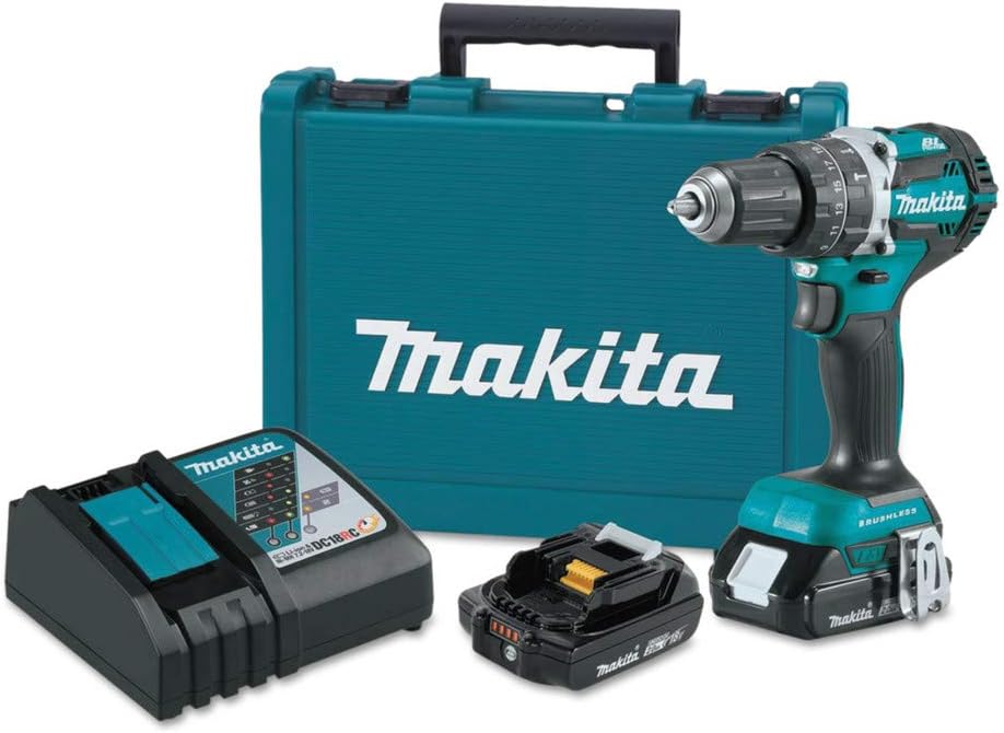 Makita XPH12R 18V LXT Lithium-Ion Compact Brushless Cordless 1/2' Hammer Driver-Drill Kit (2.0Ah),