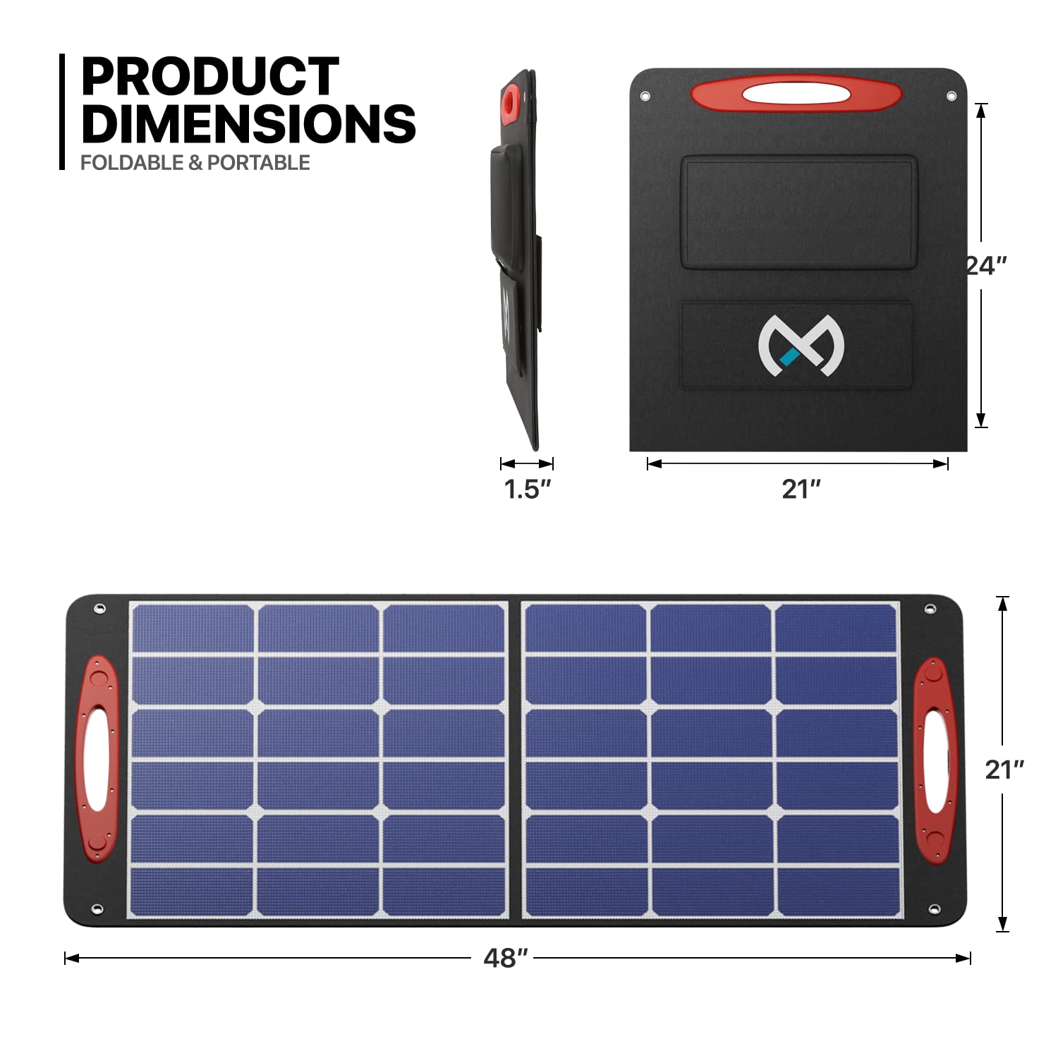 MoNiBloom 100 Watt Solar Panels 24V Monocrystalline Solar Panel High-Efficiency Solar Module with USB 3.0 and USB C for Home Battery Charging Farm Trailer Camper Marine Off Grid System