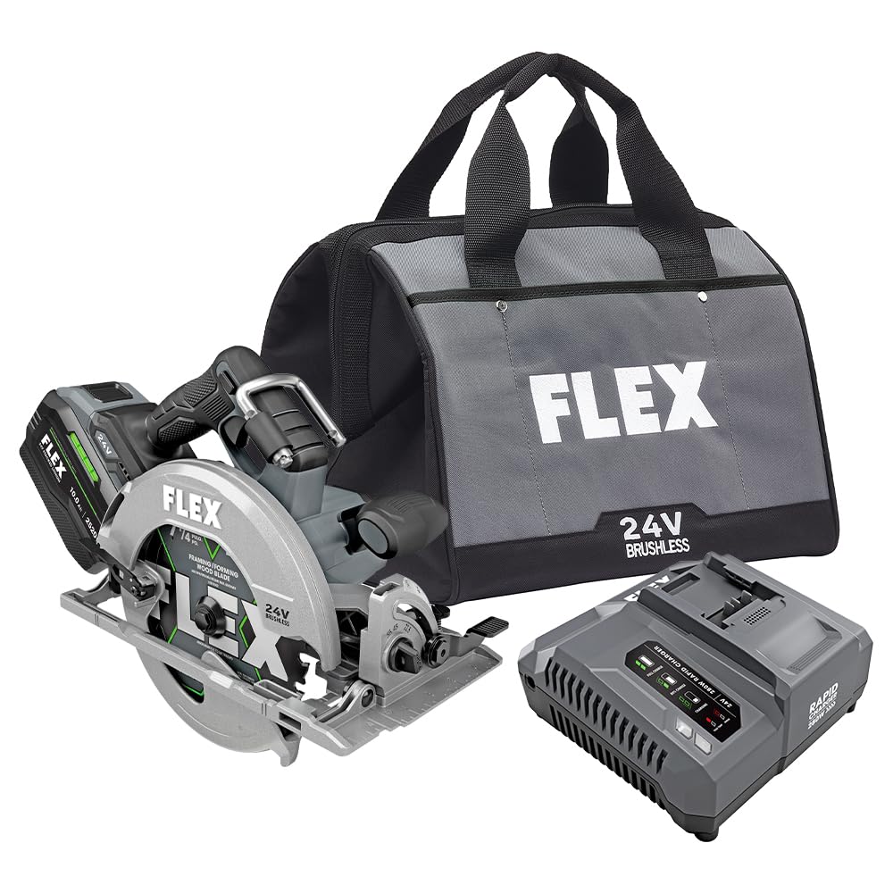 FLEX 24V Brushless Cordless 7-1/4-Inch Circular Saw Kit with 10.0Ah Stacked Lithium Battery and 280W Rapid Charger - FX2141-1J