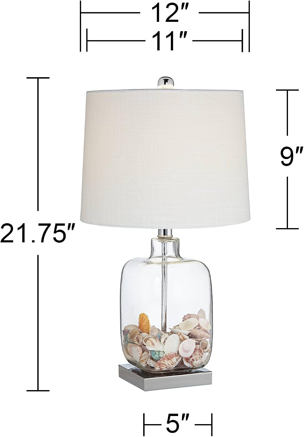 360 Lighting Coastal Country Style Accent 3-Way Table Lamp with Table Top Dimmer 21.75' High Clear Glass White Fabric Drum Shade for Living Room Bedroom House Bedside Nightstand Home Office Family
