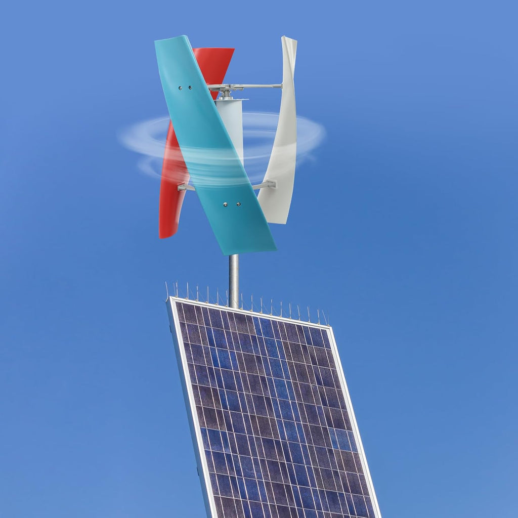 Vertical Wind Turbine Generator 100W 24V Quiet Outdoor Power with Auxiliary Wind Wheel for Home Cabin Boat Solar Energy Alternative IP67 Protection