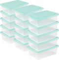 Sterilite 24 Pack Storage Boxes, Clear Plastic Stackable Containers, Lightweight Home Organizers with Snap Lids, 12 Quart, Mindful Mint