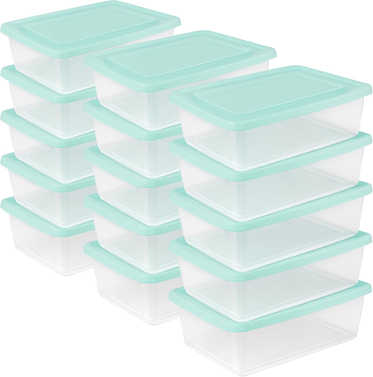 Sterilite 24 Pack Storage Boxes, Clear Plastic Stackable Containers, Lightweight Home Organizers with Snap Lids, 12 Quart, Mindful Mint