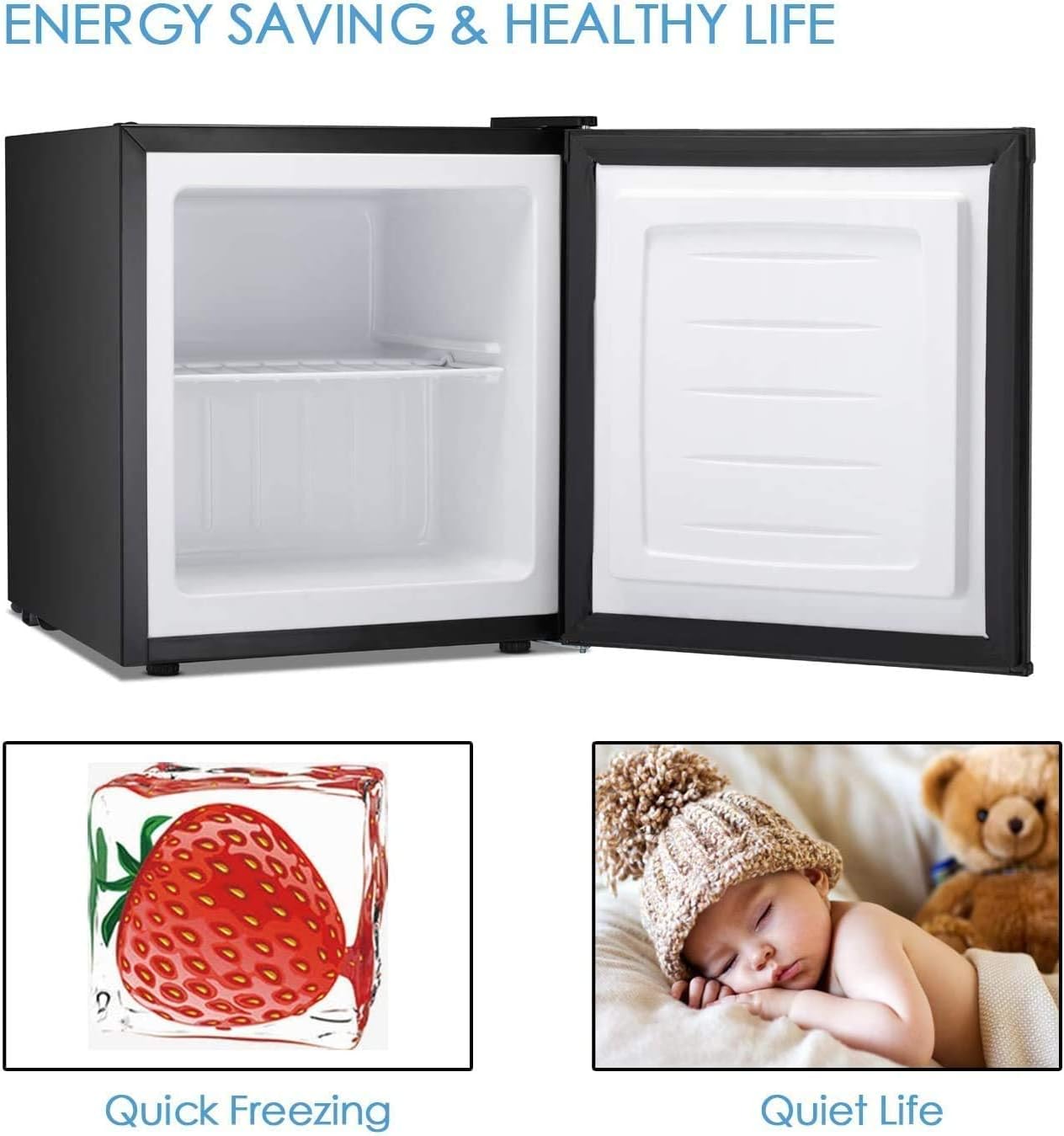 Antarctic Star Upright Freezer 1.1 Cu.ft, Compact Mini Freezer with Reversible Single Door, Temperature Control, Removable Shelves, Small freezer Stainless Steel for Dorms Home Office, Black