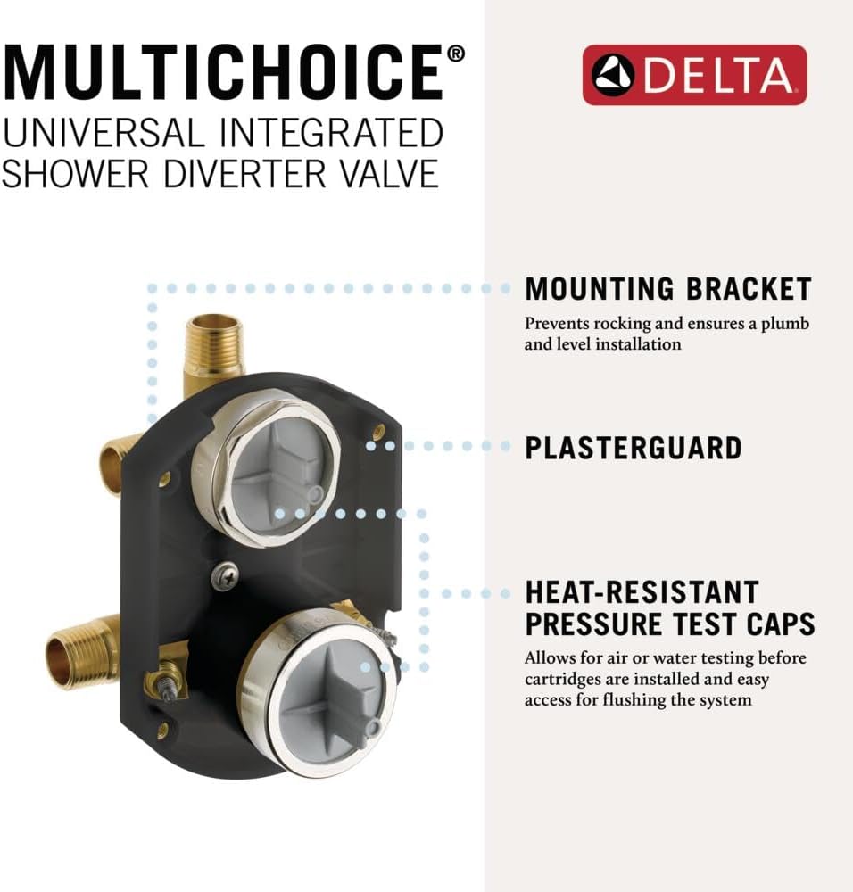 Delta Modern 14 Series Square Rain Shower System Faucet Set, Rainfall Matte Black Shower Head and Handle Set, Valve Trim Kit, 10 Inch, Matte Black T342701-BL (Valve Not Included)