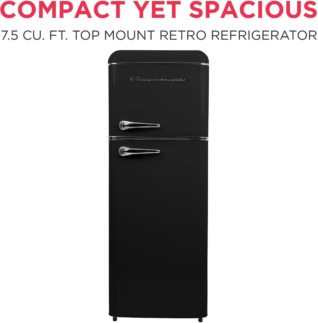 Frigidaire 2-Door Apartment Size Retro Refrigerator, Top Freezer, Chrome Handles, 7.5 cu. ft., Onyx