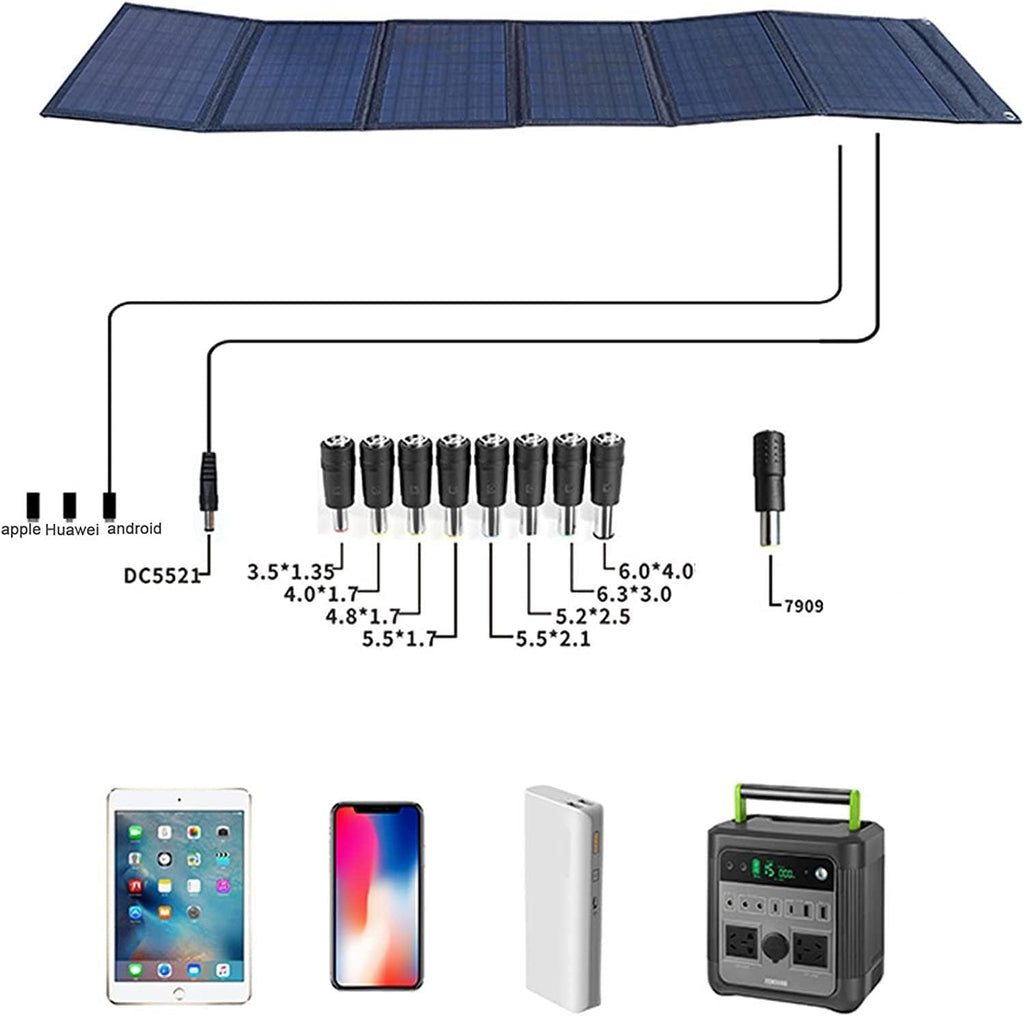 Solar Panel with Adjustable Kickstand, 30/40/50/60W Portable Solar Generator, for Smartphones, Tablets, Cameras, Camping, Hiking, Blackouts, and More,40W