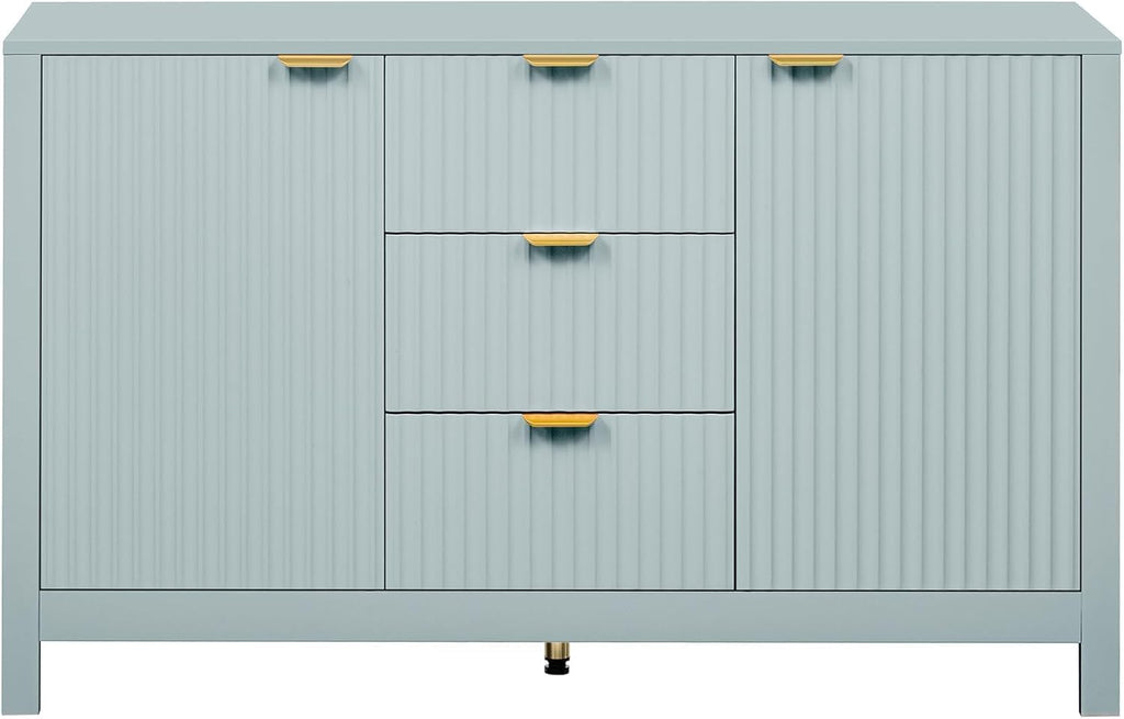 Virubi 47' Fluted Sideboard Buffet Cabinet with Storage Drawers,Doors,Adjustable Shelves and Gold Handles, Wood Modern Sideboard Accent Cabinet for Living Room,Hallway,Entryway (Green)