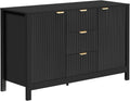 Virubi 47' Fluted Sideboard Buffet Cabinet with Storage Drawers,Doors,Adjustable Shelves and Gold Handles, Wood Modern Sideboard Accent Cabinet for Living Room,Hallway,Entryway (Black)