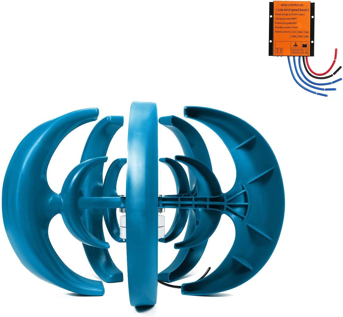 Blue Wind Turbine 5 Blades Vertical Wind Power Generator 12V/24V /48V 3000W Vertical Wind Turbine Generator for Garden & Home