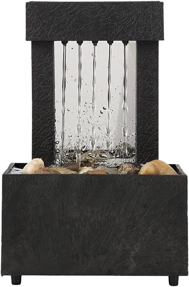 Indoor Fountain LED Tabletop Fountain Indoor Flowing Water Waterfall Fountain Lighting Tabletop Fountain with Stones for Home Decor Meditation Fountain