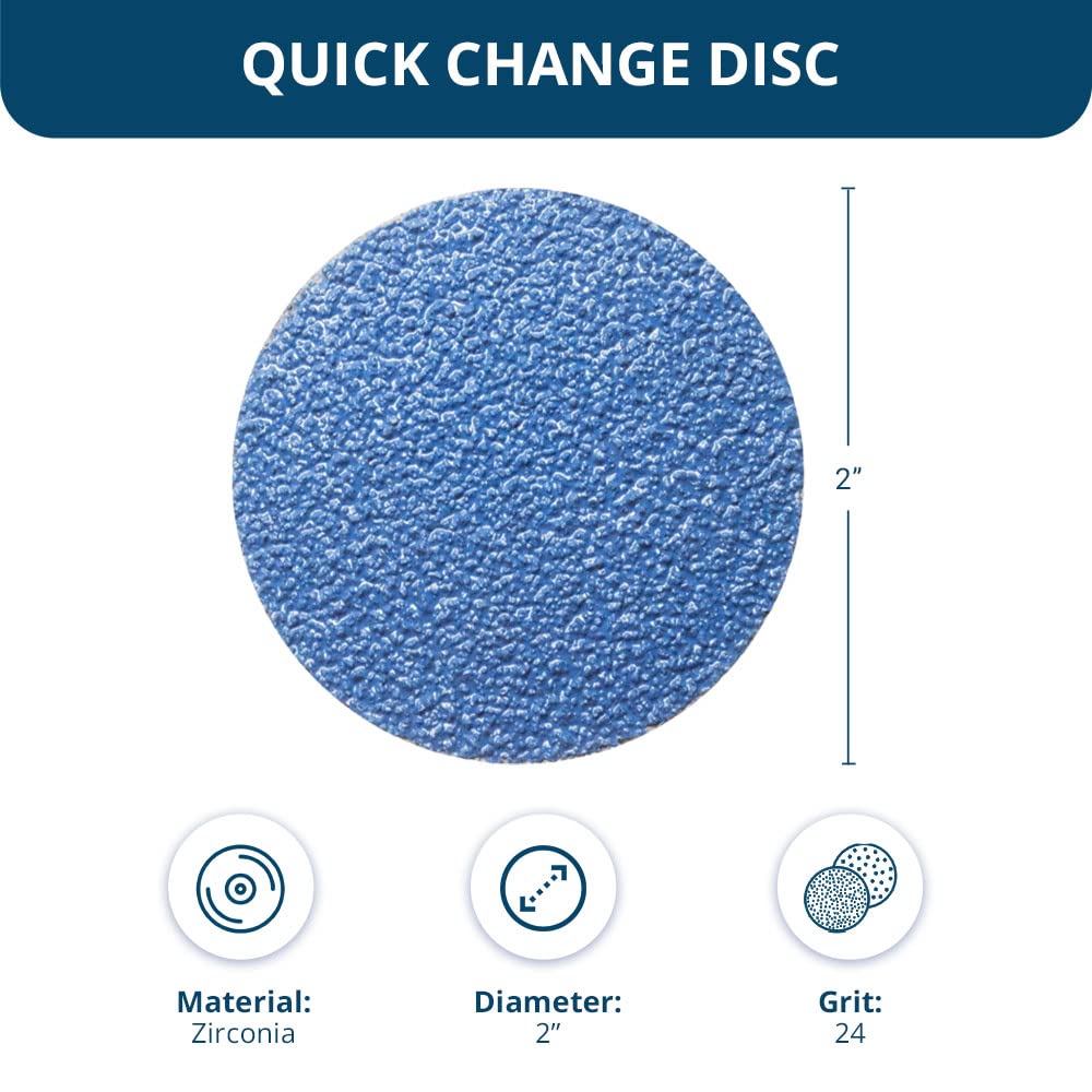 Benchmark Abrasives 2 Inch Sanding Discs Quick Change Zirconia, Male R Type Backing Drill & Die Grinder Sanding Disc for Deburring Polishing Rust Remover for Metal Paint Stripper (1000 Pack), 24 Grit