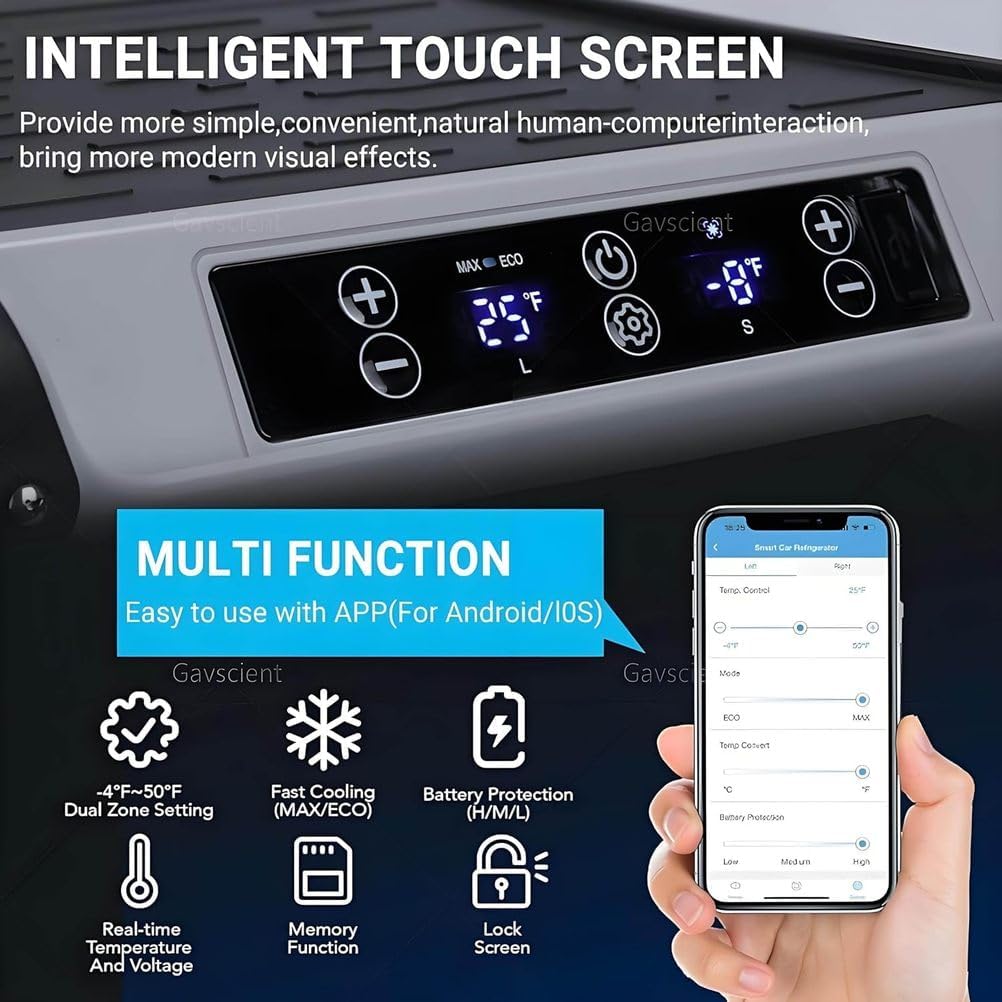 Dual-Zone Car Refrigerator Freezer, -4°F To 68°F Electric Cooler with Dual Temperature Control, 12/24V DC, Perfect for Camping, Road Trips, Etc.