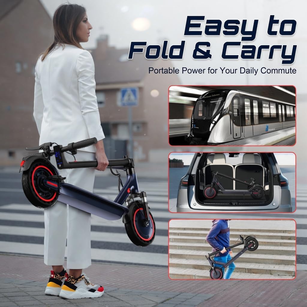 Alloweek Electric Scooter for Adults – 350W/500W Motor, 19 MPH/22Mph Top Speed, 21-52 Miles Range, 8.5'/10 inch Tires, Folding E-Scooter with Dual Suspension and Braking System, App Control