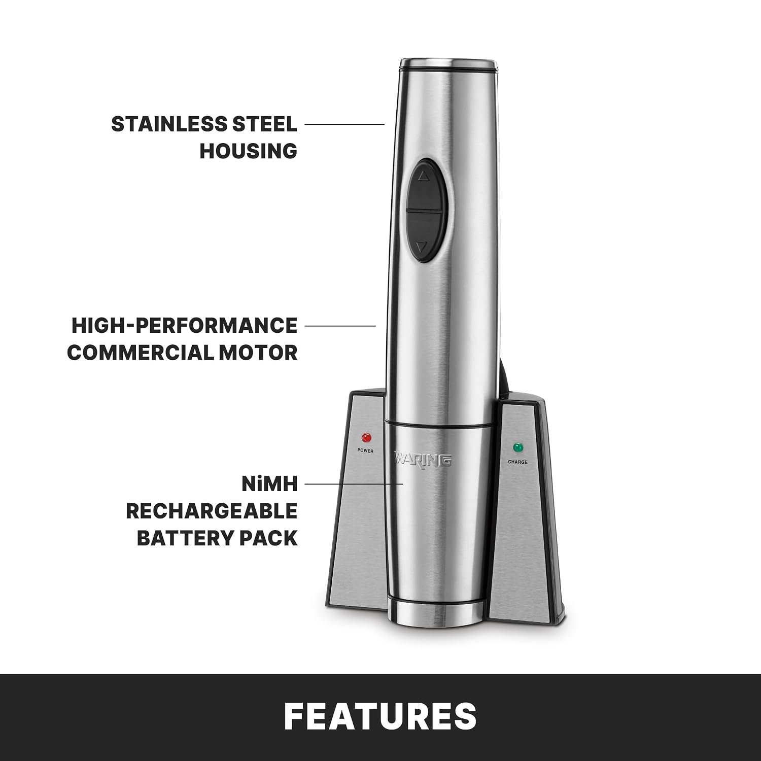 Waring Commercial Portable Electric Wine Bottle Opener, Rechargeable with Charging Base, 120 Cork Capacity, for Bars & Restaurants, WWO120