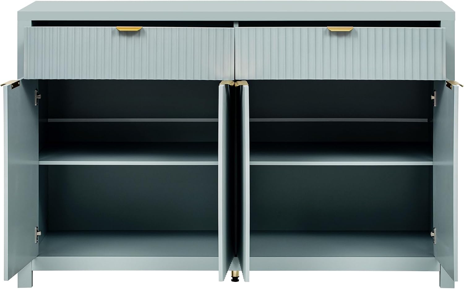 Virubi 55' Fluted Sideboard Buffet Cabinet with Storage Drawers,Doors,Adjustable Shelves and Gold Handles,Wood Modern Sideboard Accent Cabinet for Living Room,Hallway,Entryway (Cyan Green)