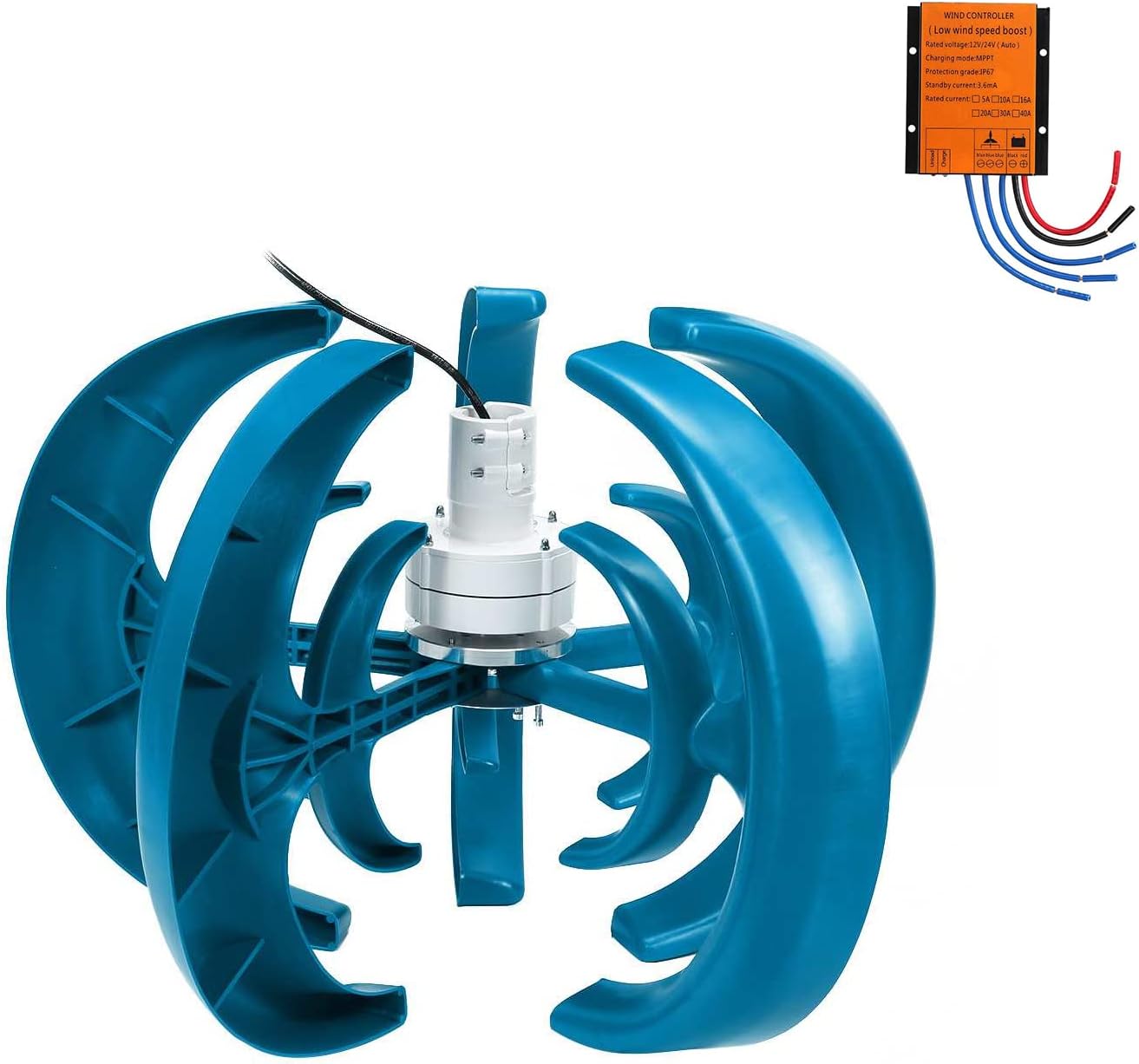 Blue Wind Turbine 5 Blades Vertical Wind Power Generator 12V/24V /48V 3000W Vertical Wind Turbine Generator for Garden & Home