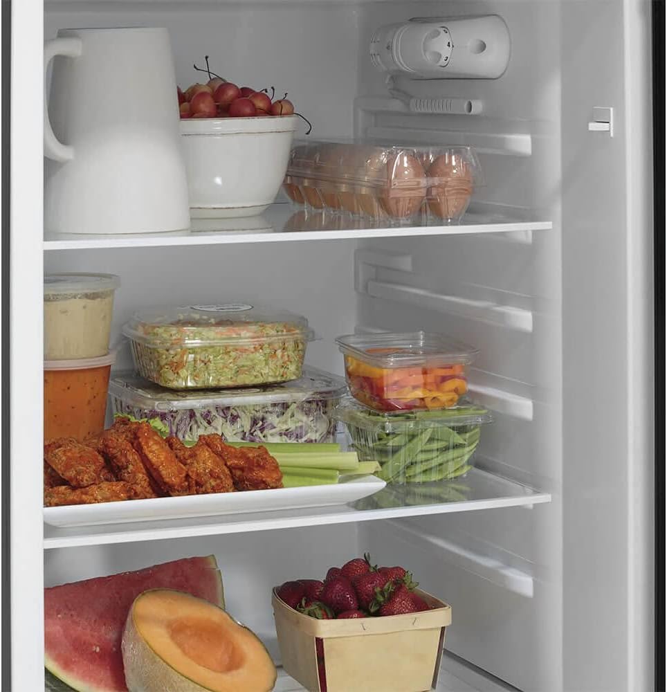 GE GPV10FGNBB 24' Top Freezer Refrigerator with 9.93 cu. ft. Capacity 12V DC Power Only LED Lighting and Adjustable Spillproof Glass Shelves in Black
