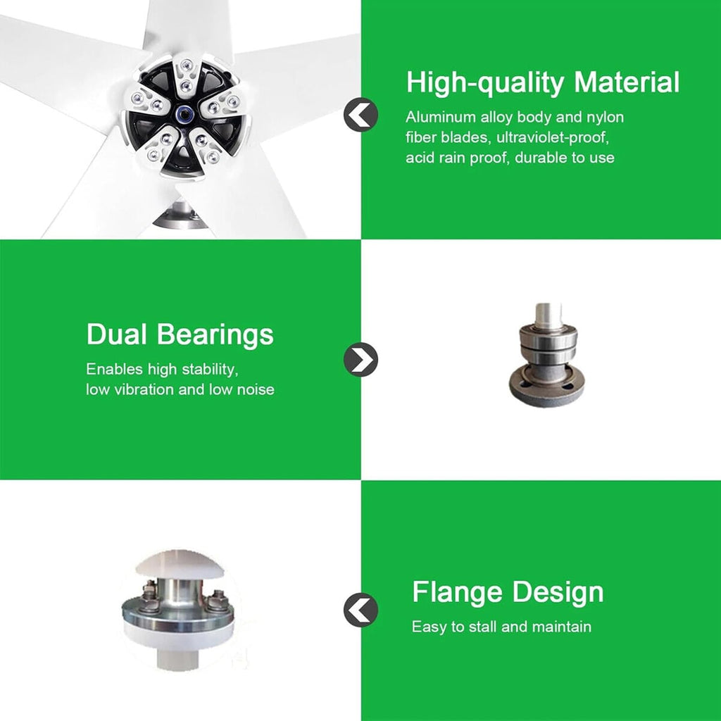 12V/24V 1000W Wind Turbine Kit Generator with Controller + 100W*2 Solar Panel + 2000W Inverter 5 Blade Small Household Wind Turbine Can Be Used for Wind and Solar Hybrid (Color : 12V)