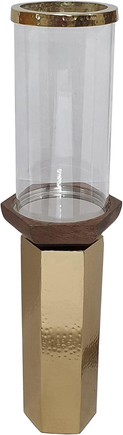 A&B Home Hammered Gold Candle Holder- Aluminum Candle Holder with Hurricane Glass, Decorative Tabletop Lighting, Living Room Coffee Table Accent Piece Dining Table Centerpiece, 5' x 5' x 20'