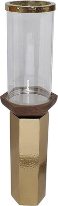 A&B Home Hammered Gold Candle Holder- Aluminum Candle Holder with Hurricane Glass, Decorative Tabletop Lighting, Living Room Coffee Table Accent Piece Dining Table Centerpiece, 5' x 5' x 20'